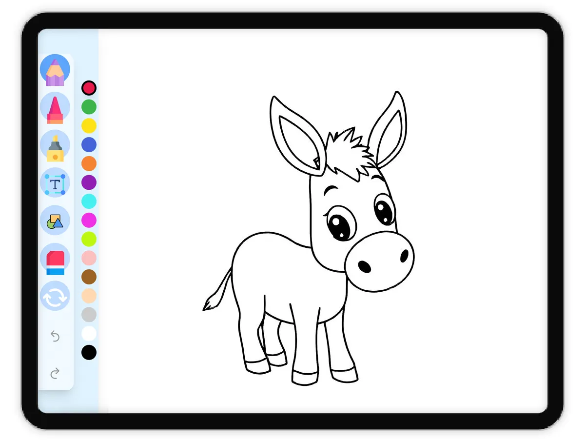 Interactive coloring page preview: Cute Donkey - A fun educational coloring activity - Page 1