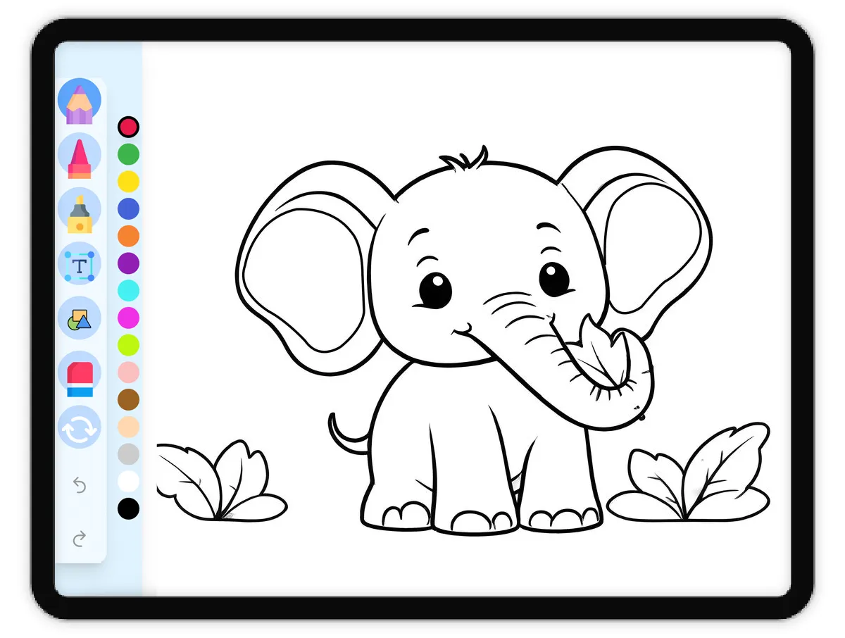 Interactive coloring page preview: Elephant Eating Leaves Happily - A fun educational coloring activity - Page 1