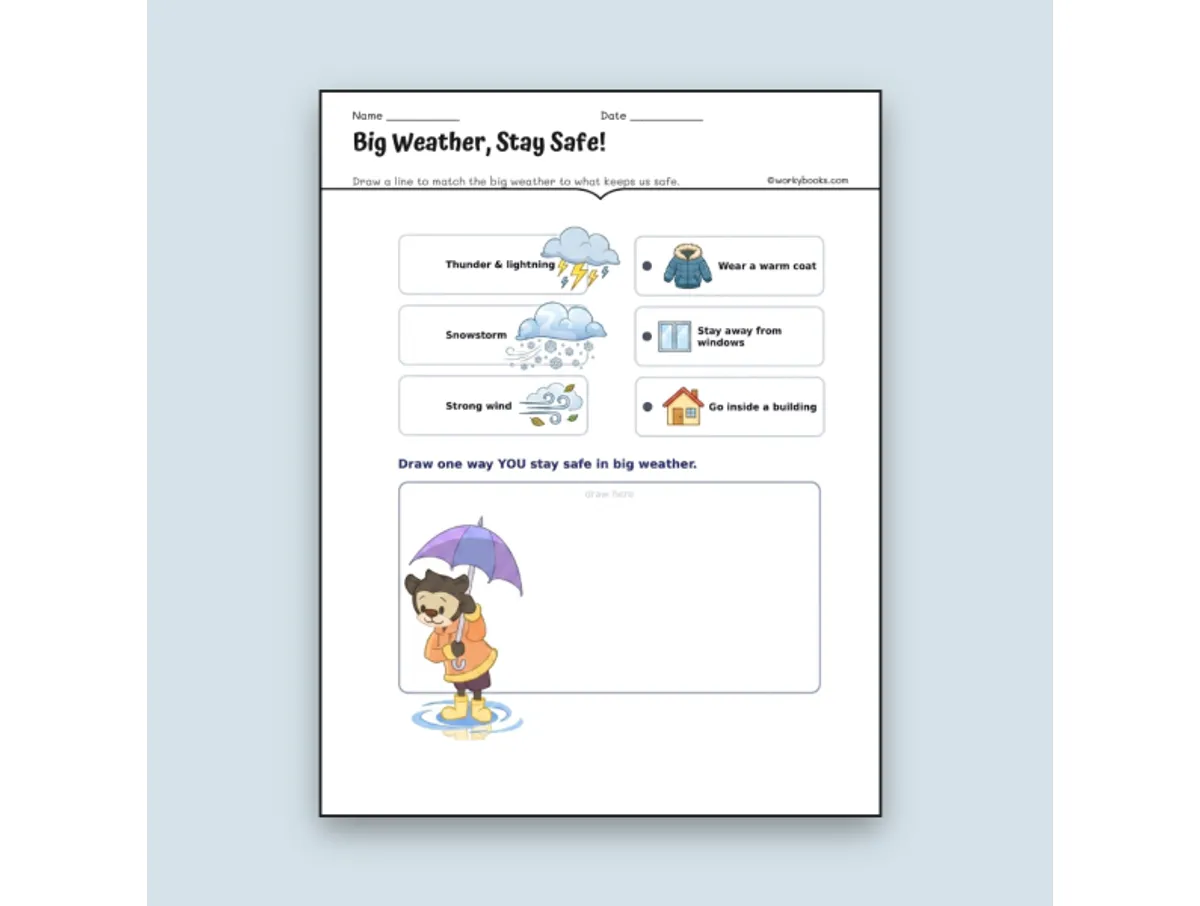 Worksheet preview: Weather Stay Safe - Page 1 of null