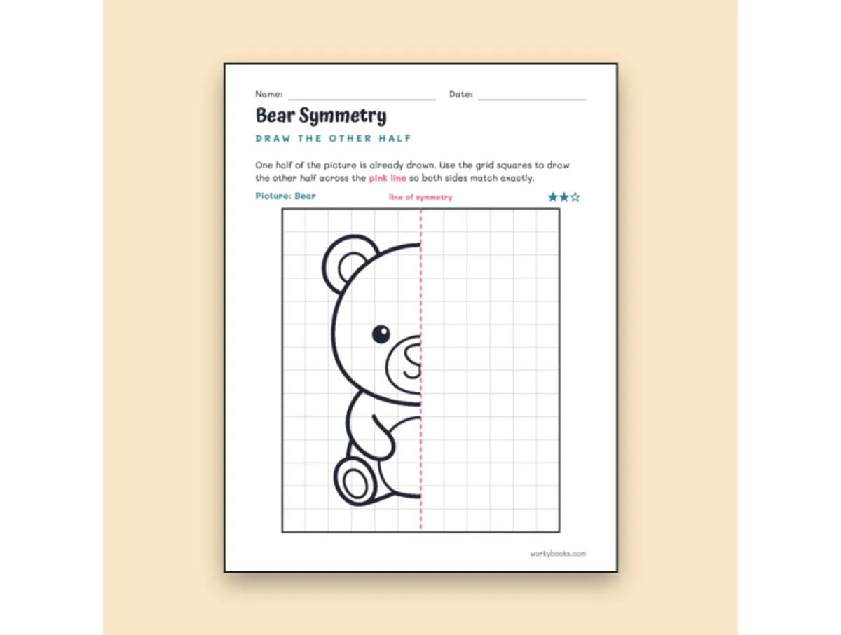 Worksheet preview: Bear Symmetry Worksheet – Draw the Other Half - Page 1 of null