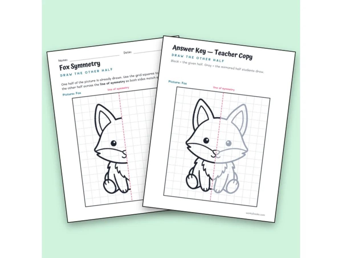 Worksheet preview: Fox Symmetry Worksheet – Draw the Other Half - Page 1 of null