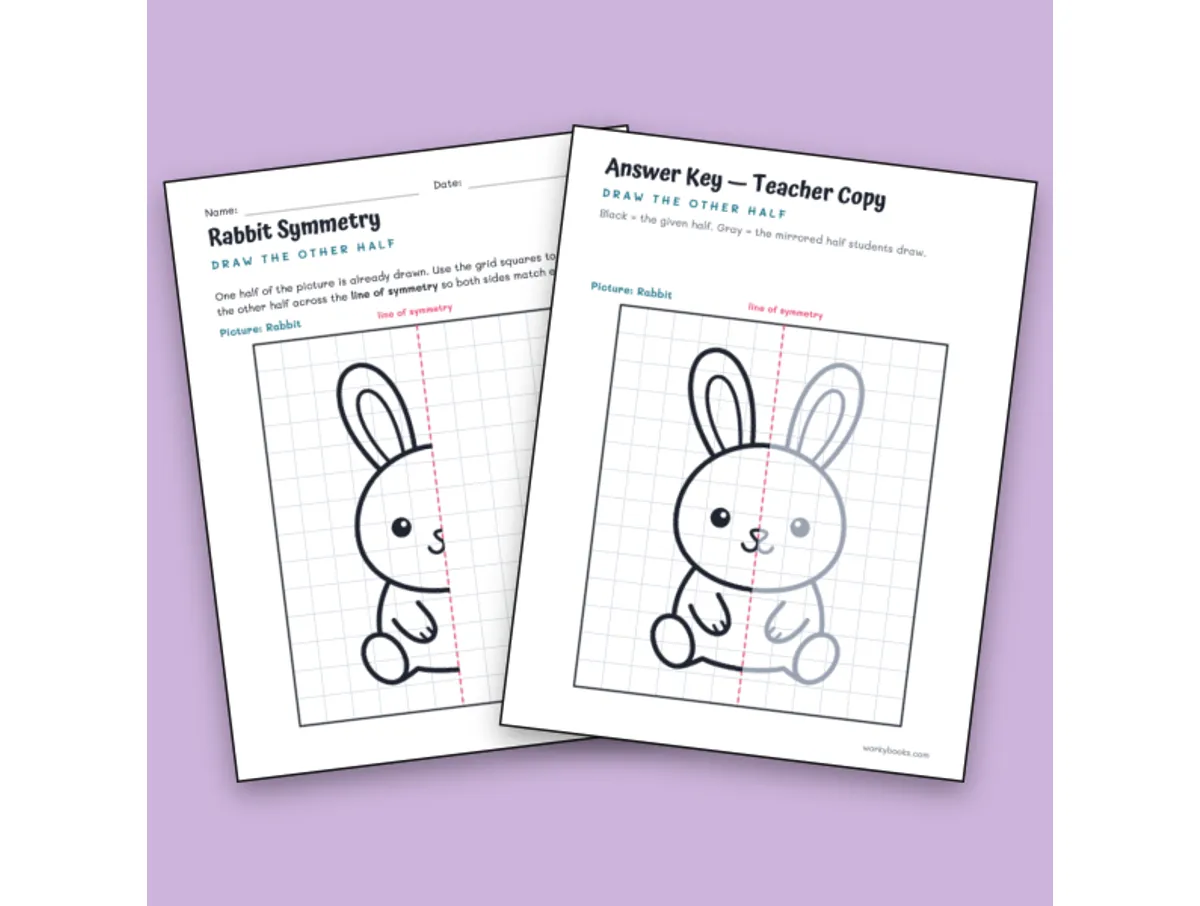 Worksheet preview: Rabbit Symmetry Worksheet – Draw the Other Half - Page 1 of null