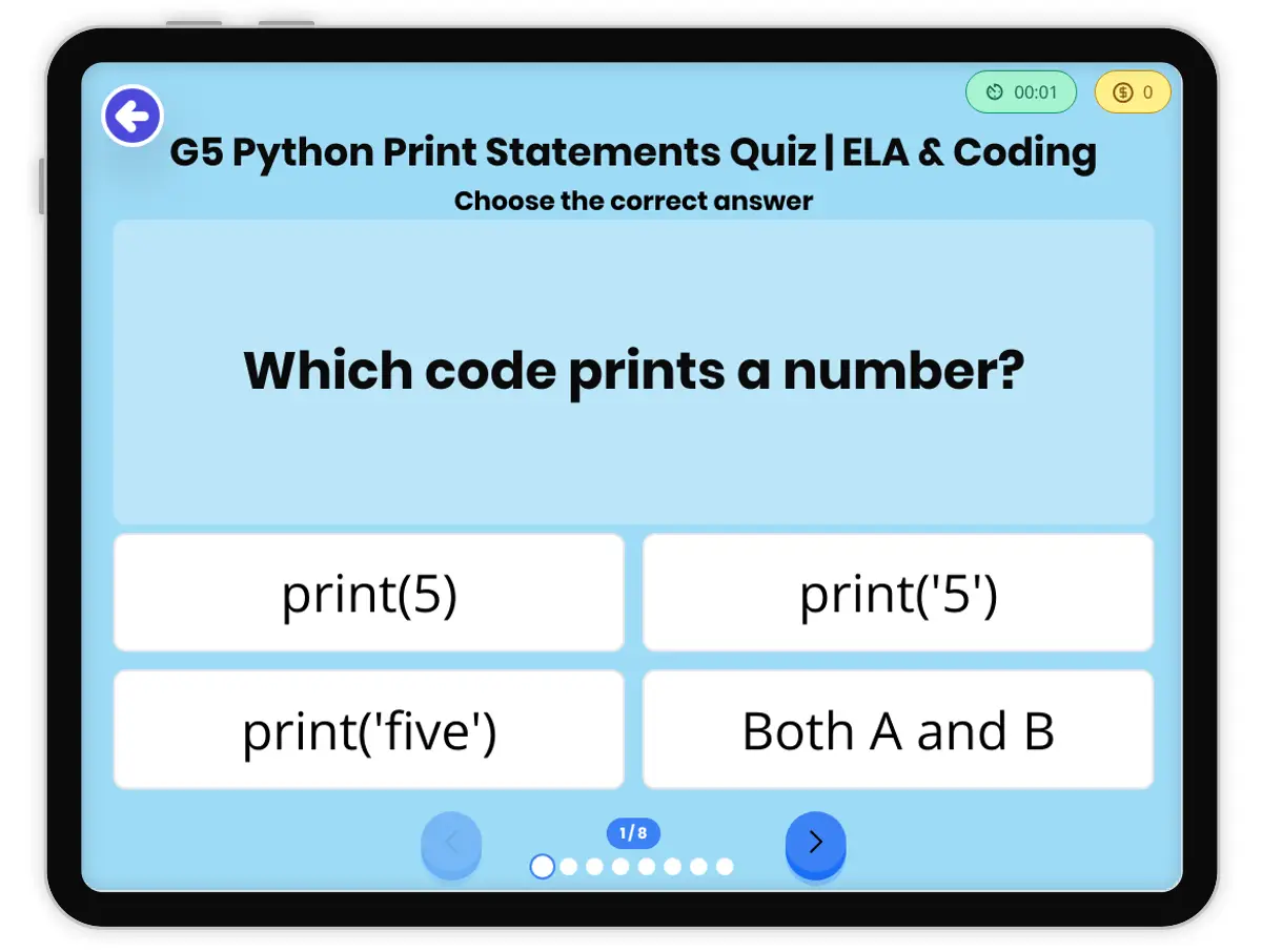 Game preview: G5 Python Print Statements Quiz | ELA & Coding - Page 1 of undefined