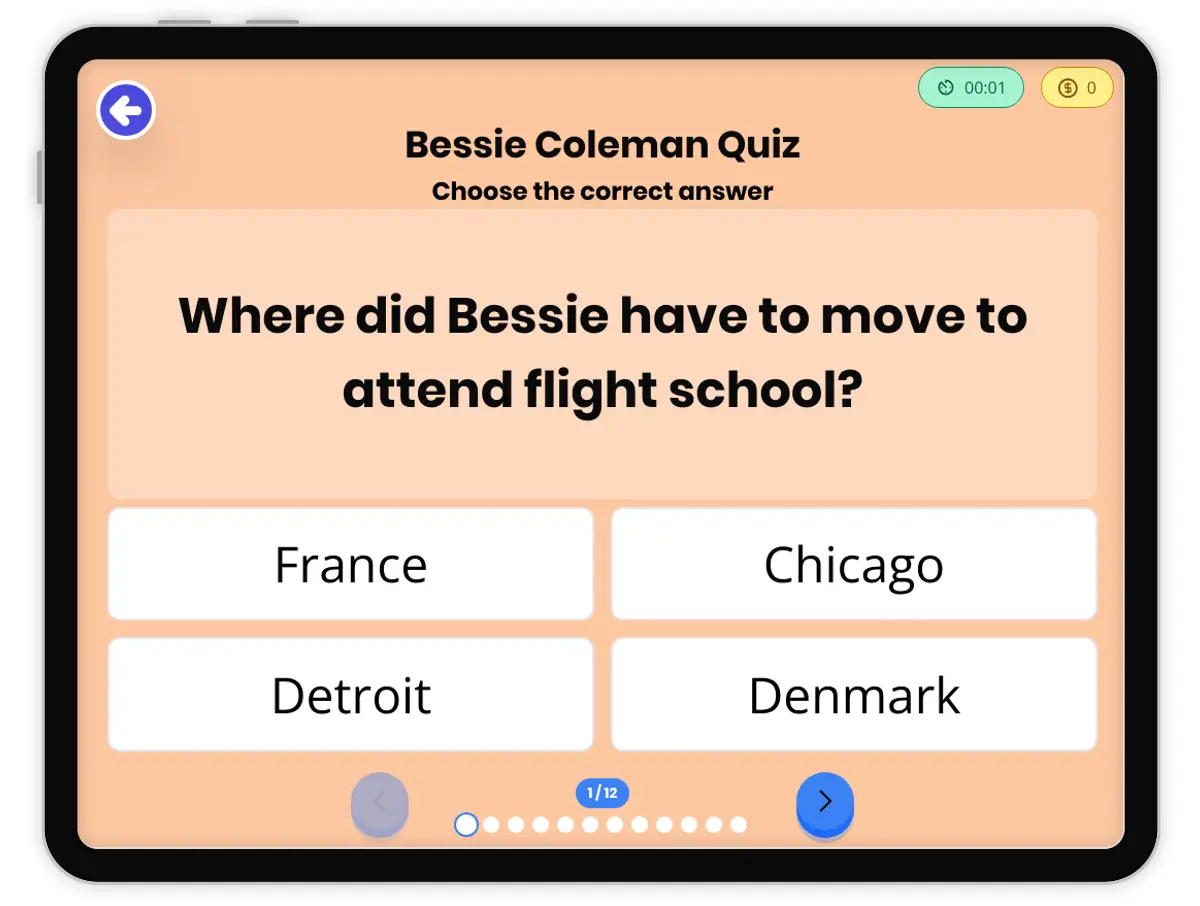 Game preview: Bessie Coleman Quiz - Page 1 of undefined