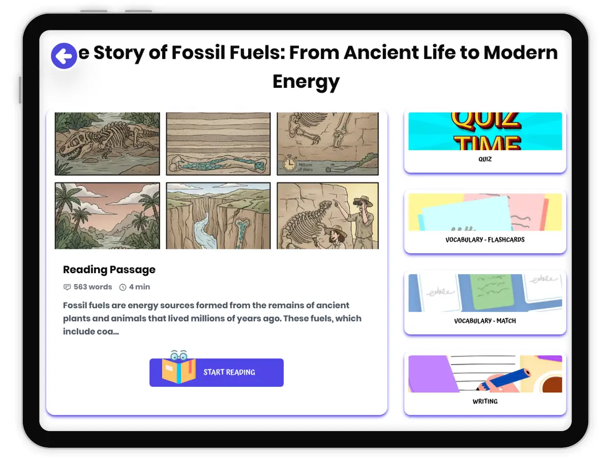 — Reading Comprehension preview: The Story of Fossil Fuels: From Ancient Life to Modern Energy - Page 1 of undefined