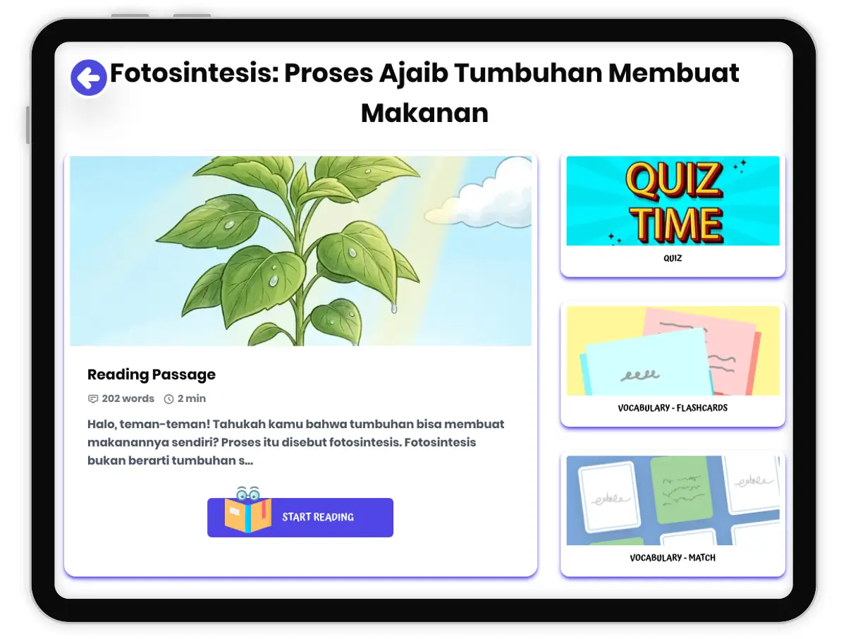 — Reading Comprehension preview: Fotosintesis: Proses Ajaib Tumbuhan Membuat Makanan - Page 1 of undefined