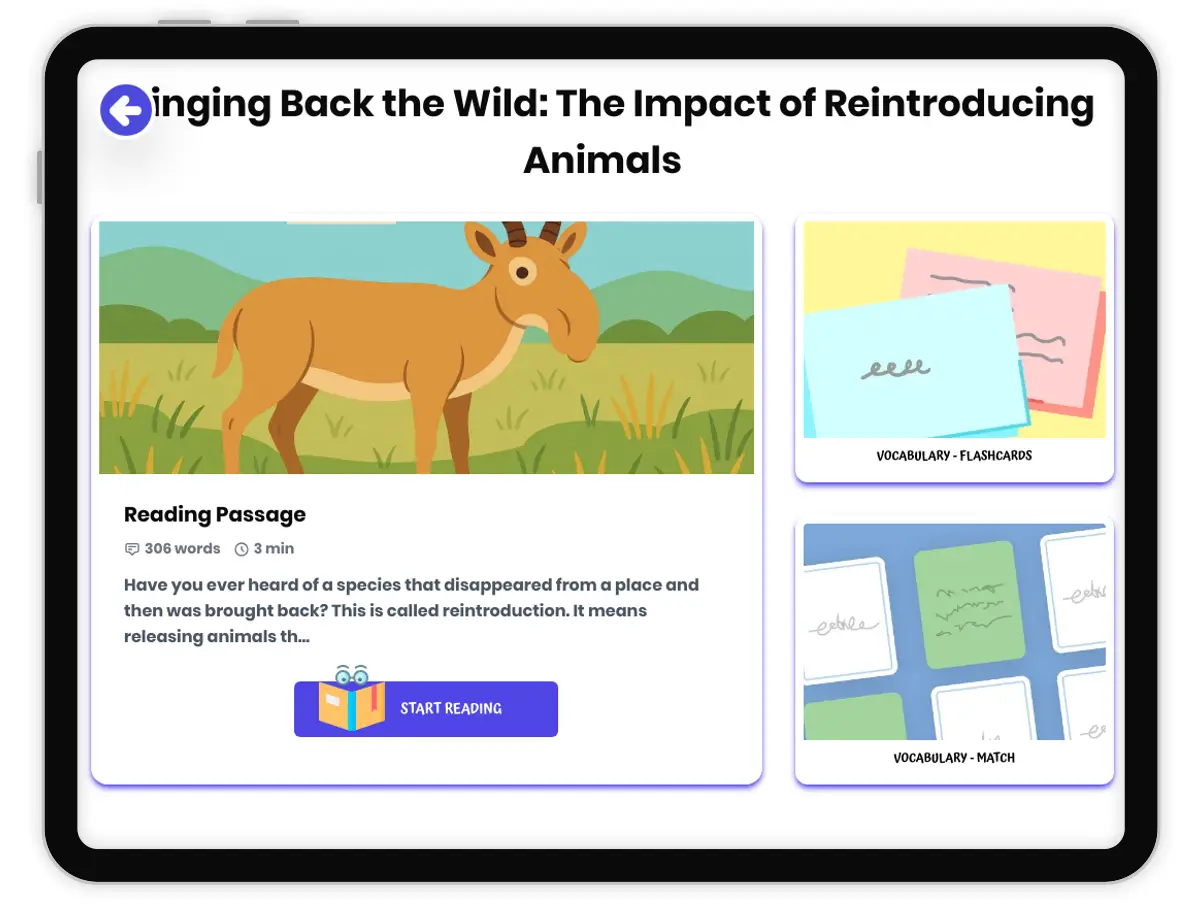 — Reading Comprehension preview: Bringing Back the Wild: The Impact of Reintroducing Animals - Page 1 of undefined