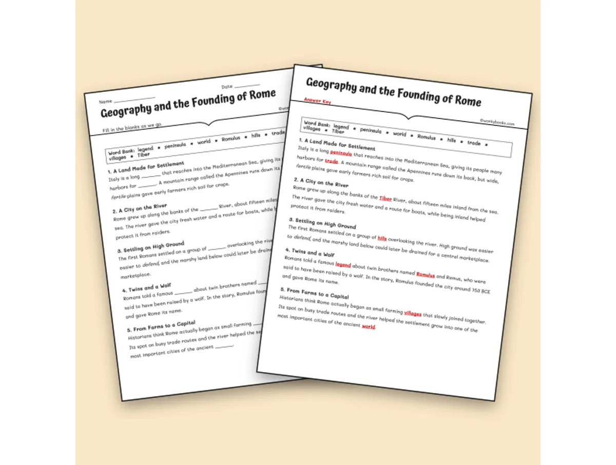 Worksheet preview: Geography and the Founding of Rome - Page 1 of null