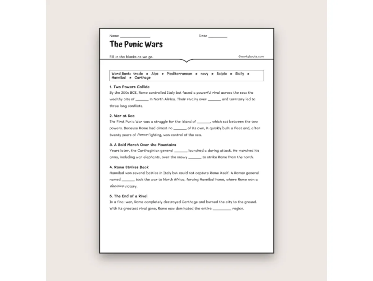 Worksheet preview: The Punic Wars - Page 1 of null