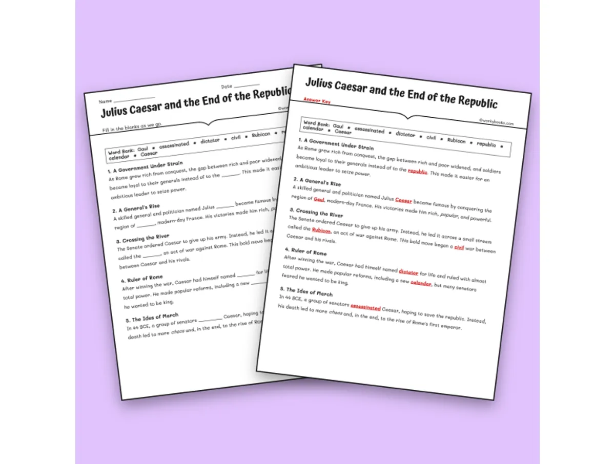 Worksheet preview: Julius Caesar and the End of the Republic - Page 1 of null