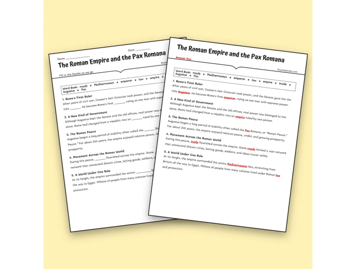 Worksheet preview: The Roman Empire and the Pax Romana - Page 1 of null