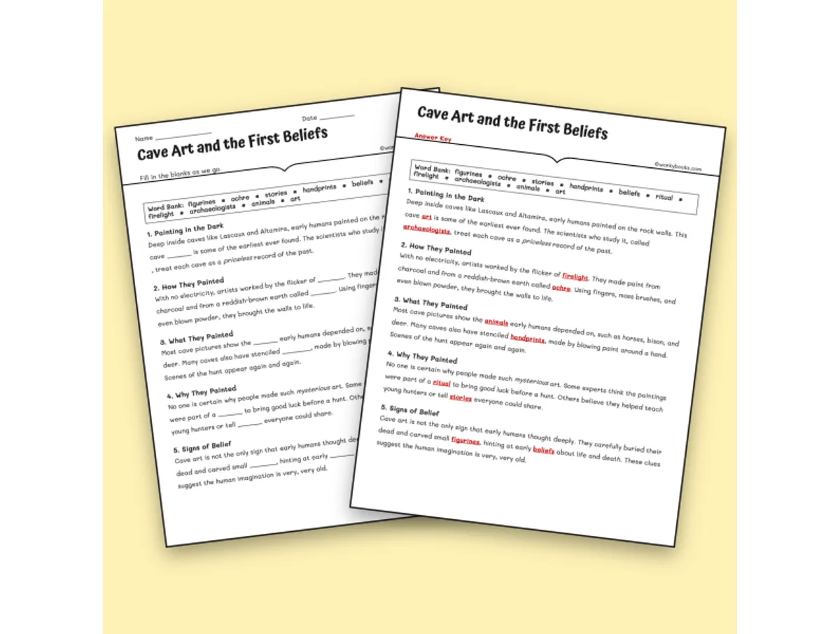 Worksheet preview: Cave Art and the First Beliefs - Page 1 of null