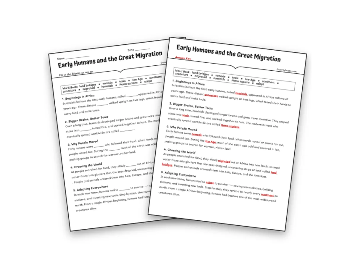 Worksheet preview: Early Humans and the Great Migration - Page 1 of null