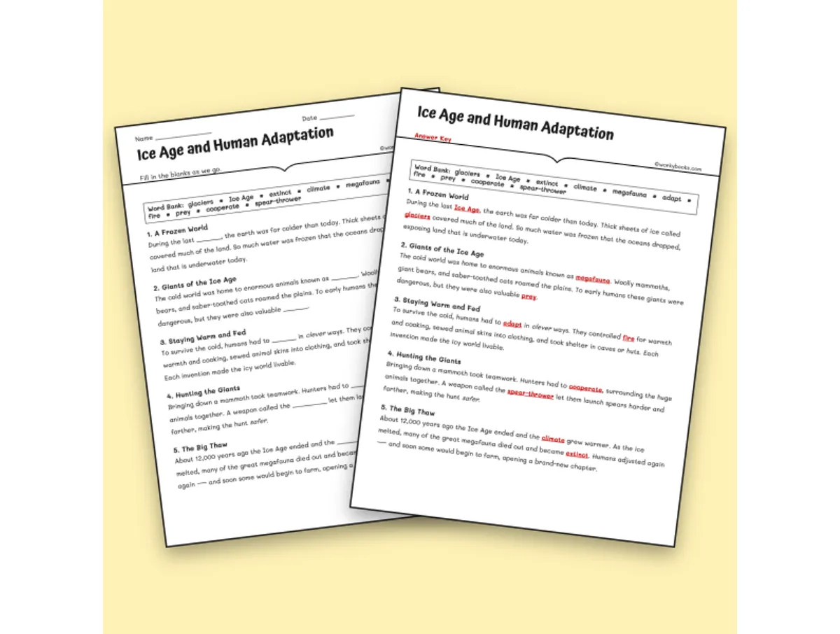 Worksheet preview: Ice Age and Human Adaptation - Page 1 of null