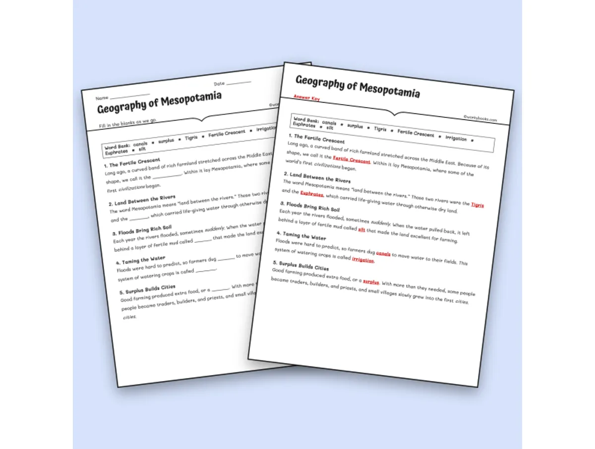 Worksheet preview: Geography of Mesopotamia - Page 1 of null