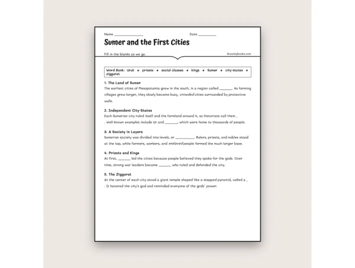 Worksheet preview: Sumer and the First Cities - Page 1 of null