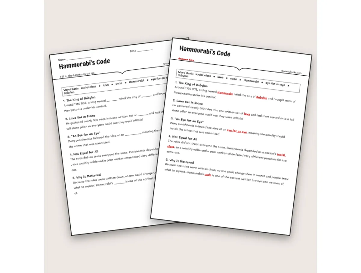 Worksheet preview: Hammurabi's Code - Page 1 of null