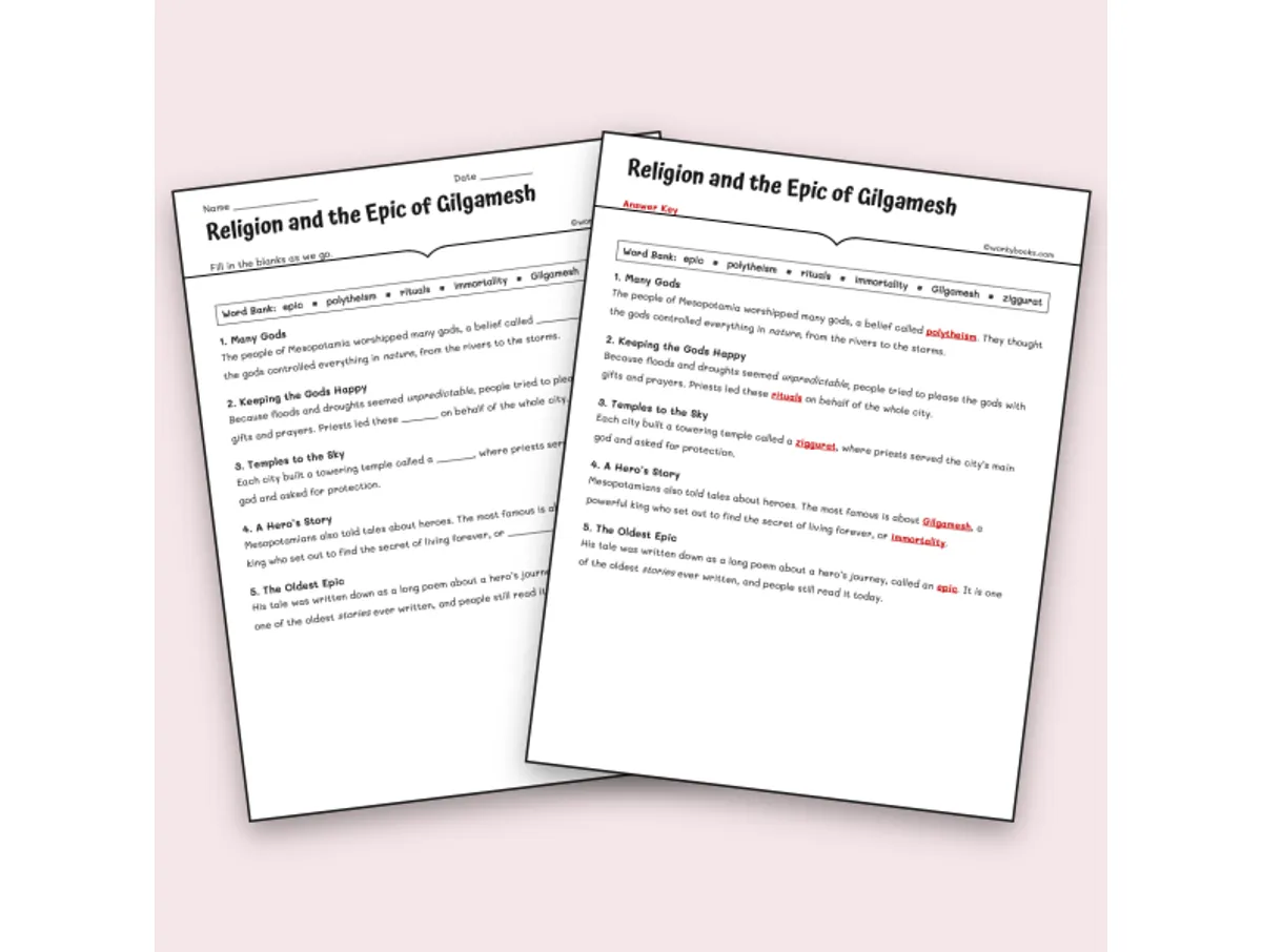 Worksheet preview: Religion and the Epic of Gilgamesh - Page 1 of null