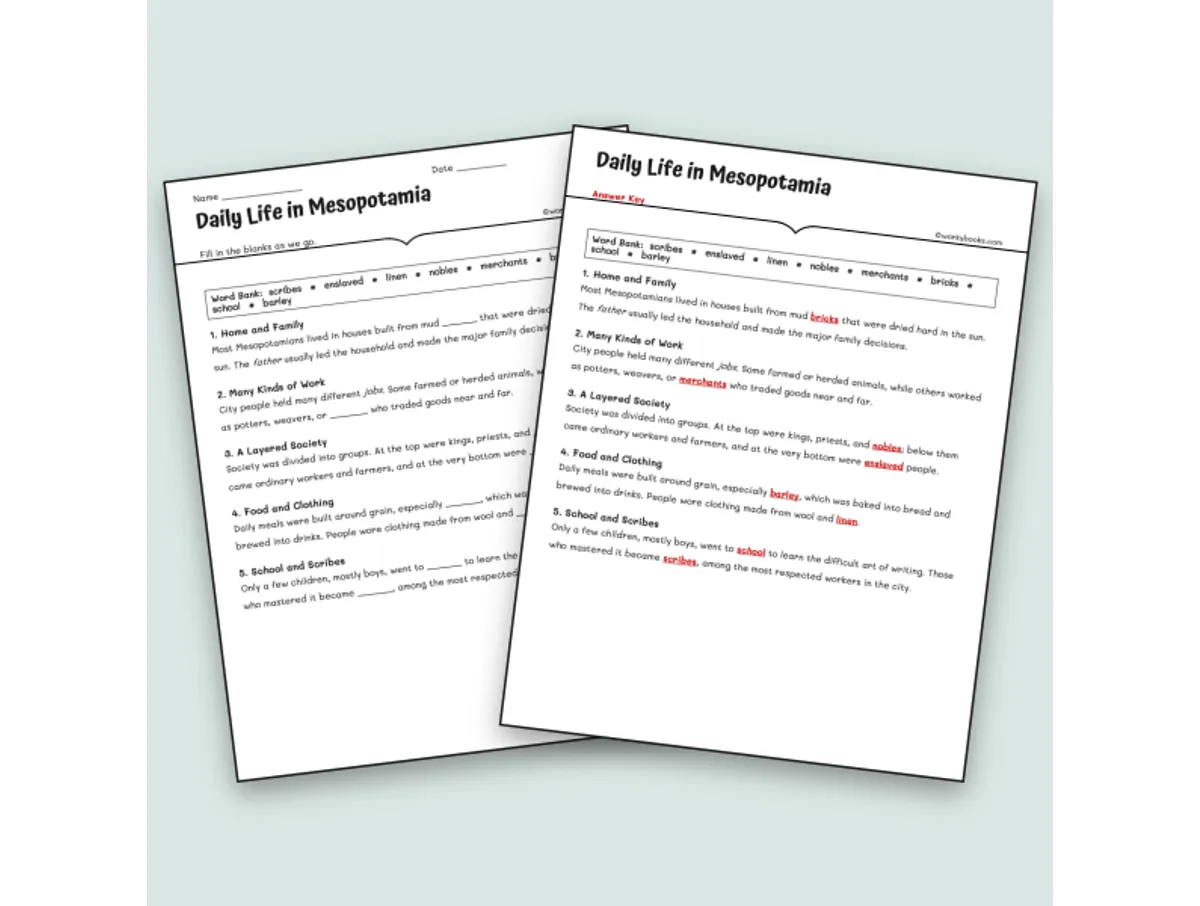 Worksheet preview: Daily Life in Mesopotamia - Page 1 of null