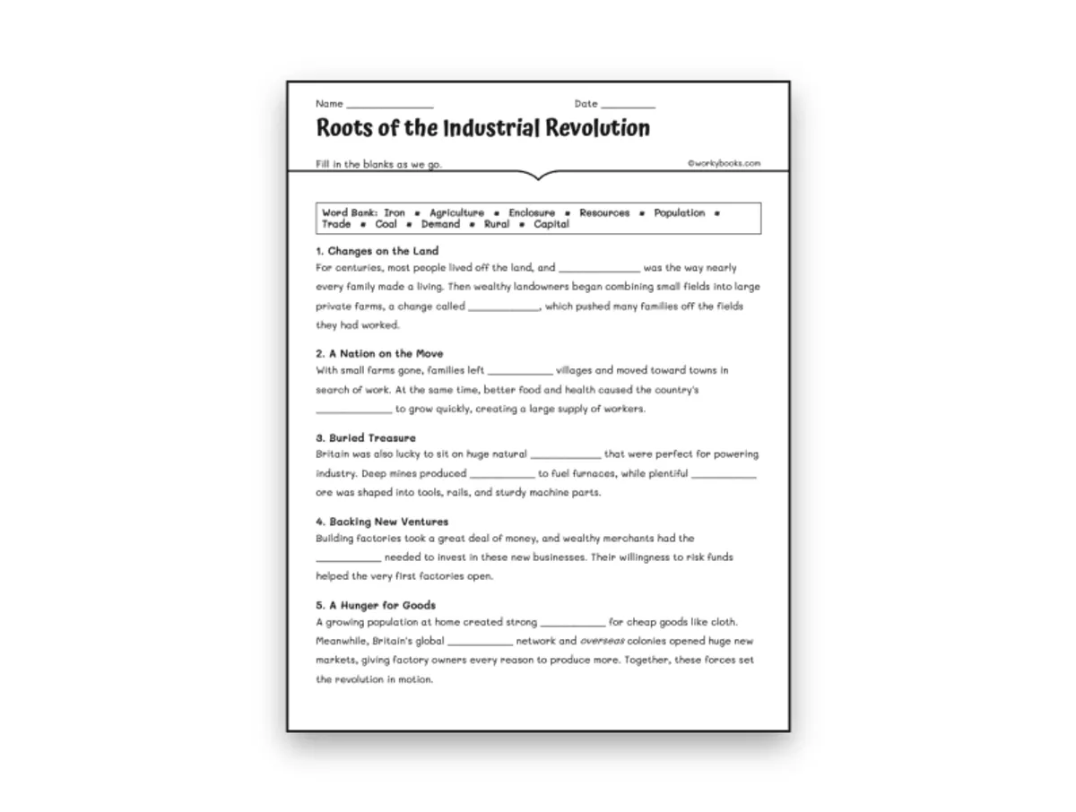 Worksheet preview: Roots of the Industrial Revolution - Page 1 of null