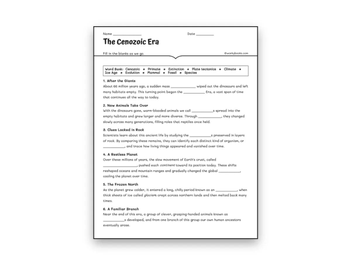 Worksheet preview: The Cenozoic Era - Page 1 of 1