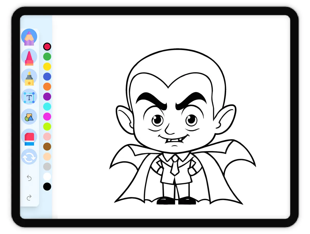 Interactive coloring page preview: Count Dracula - A fun educational coloring activity - Page 1