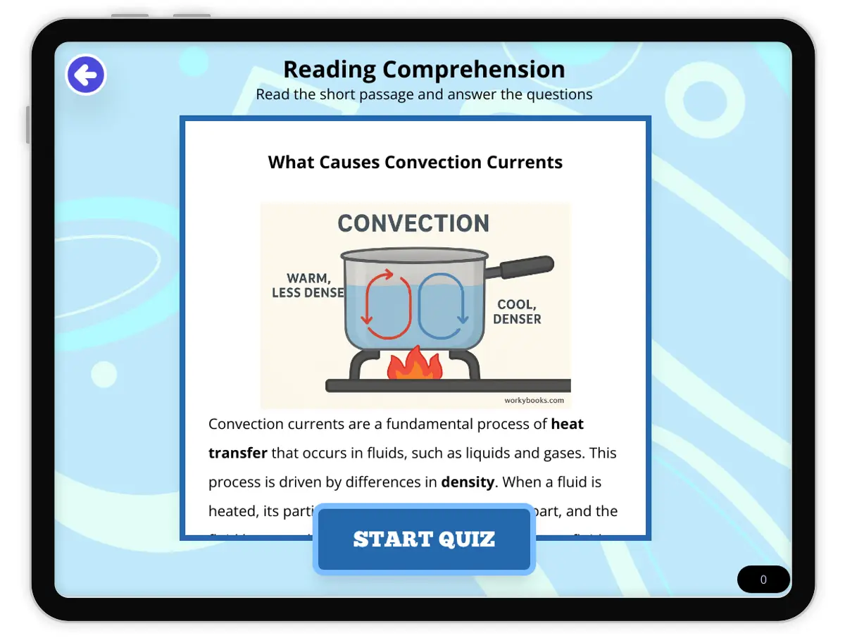 Interactive — Reading Comprehension preview: What Causes Convection Currents covering  standards - Page 1 of null