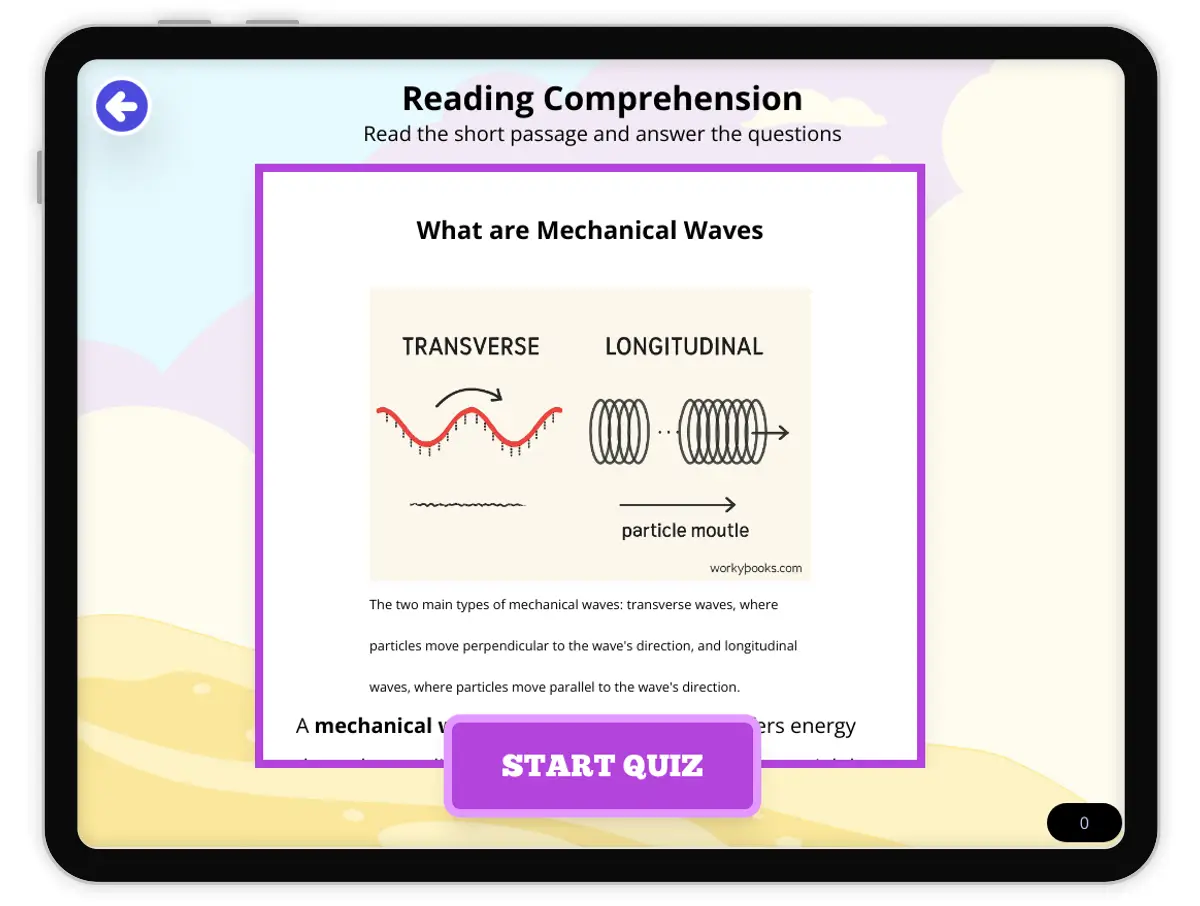 Interactive — Reading Comprehension preview: What are Mechanical Waves covering  standards - Page 1 of null