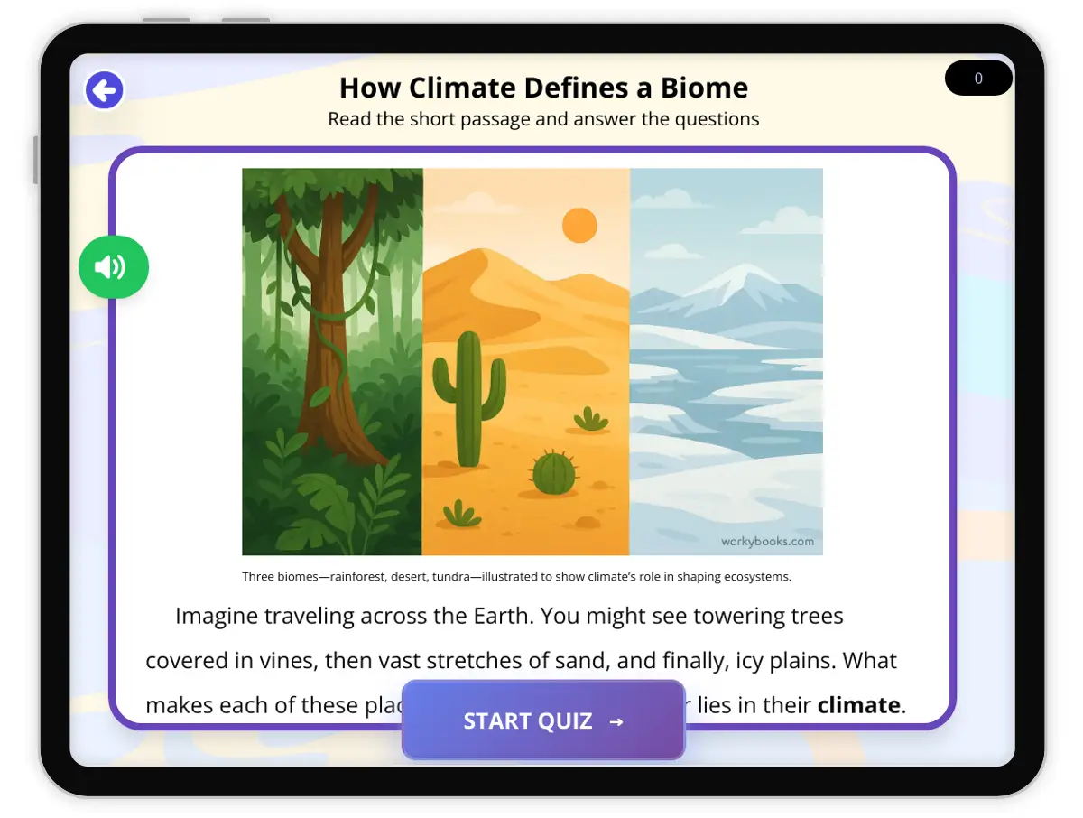 Interactive — Reading Comprehension preview: How Climate Defines a Biome covering  standards - Page 1 of 1
