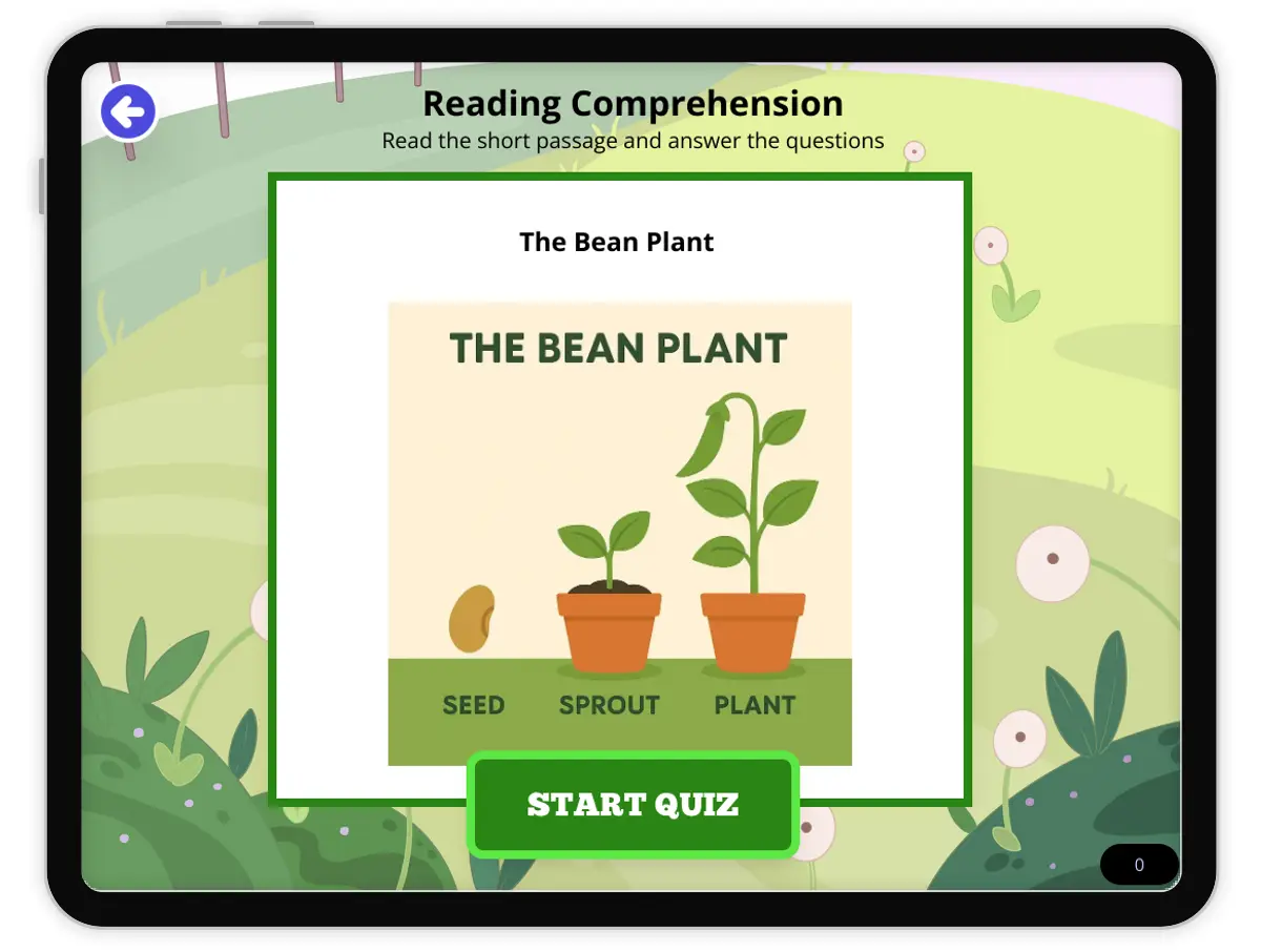 Interactive — Reading Comprehension preview: The Bean Plant covering 2-LS2-1 standards - Page 1 of null