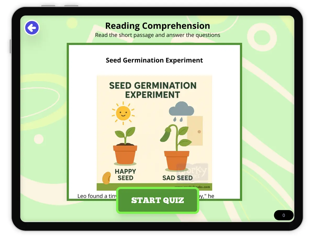 Interactive — Reading Comprehension preview: Seed Germination Experiment covering 2-LS2-1 standards - Page 1 of null