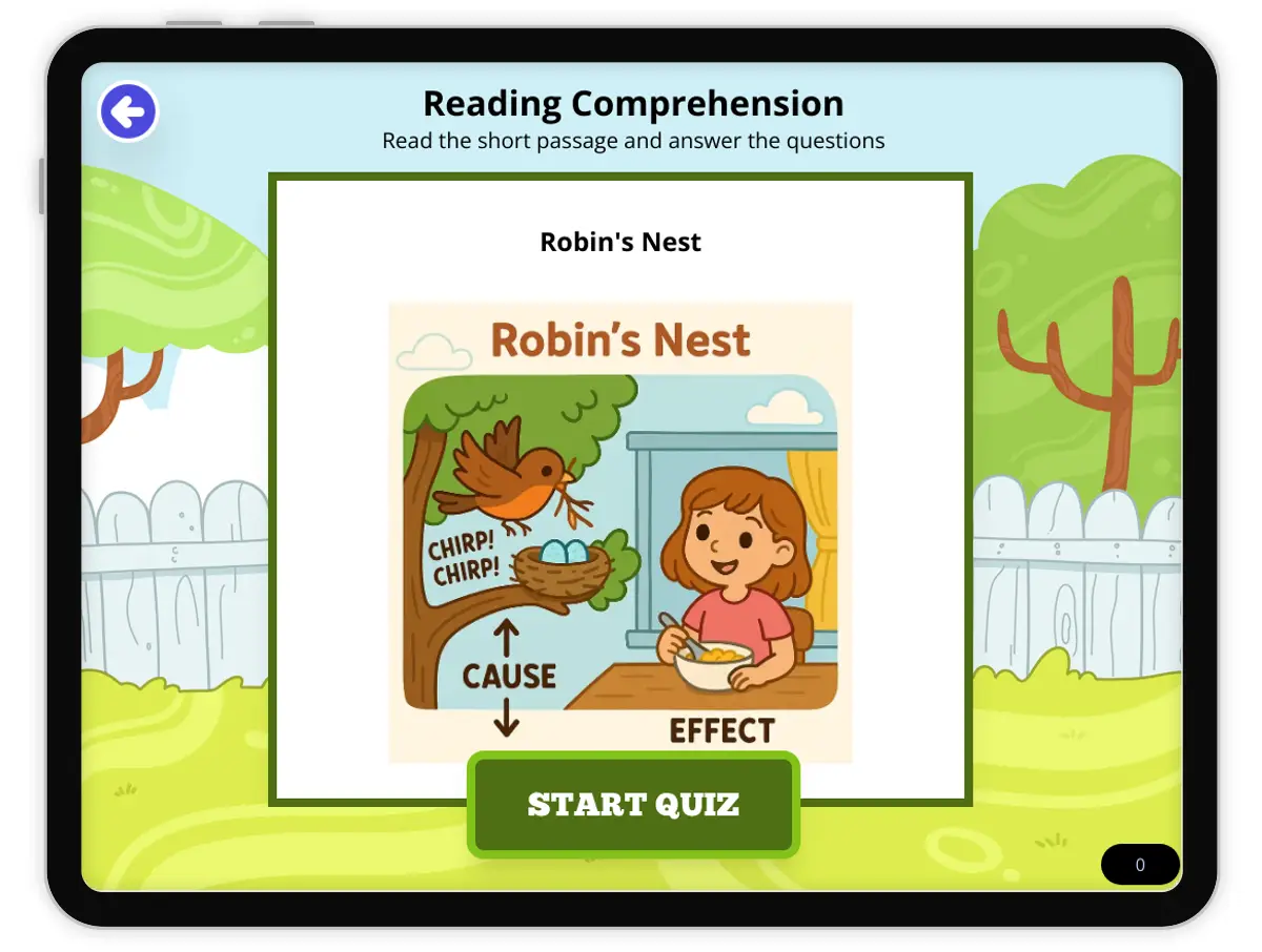 Interactive — Reading Comprehension preview: Robin's Nest covering 2-LS2-1 standards - Page 1 of null