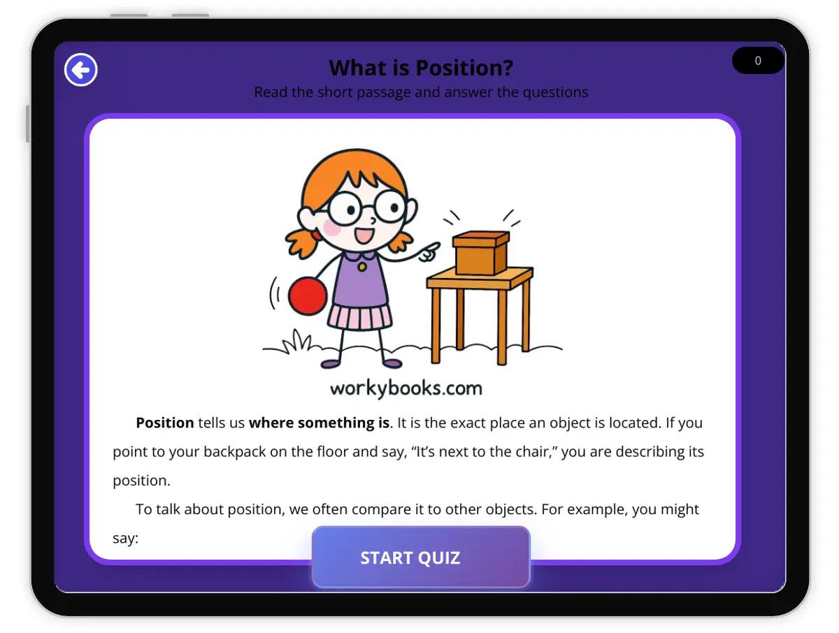 Interactive — Reading Comprehension preview: What is Position? covering  standards - Page 1 of null