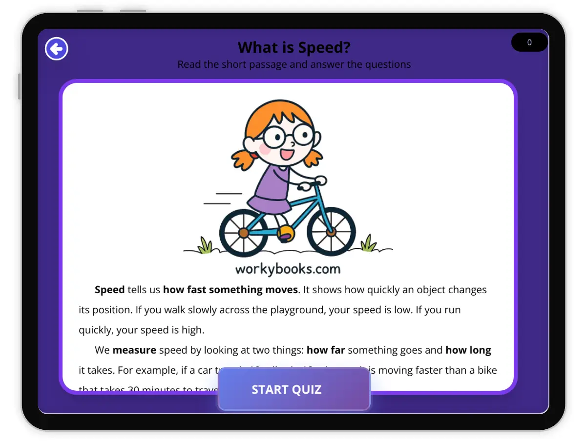 Interactive — Reading Comprehension preview: What is Speed? covering  standards - Page 1 of null