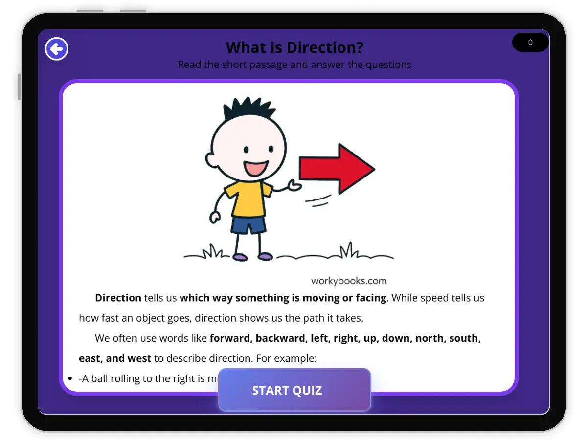Interactive — Reading Comprehension preview: What is Direction? covering  standards - Page 1 of null