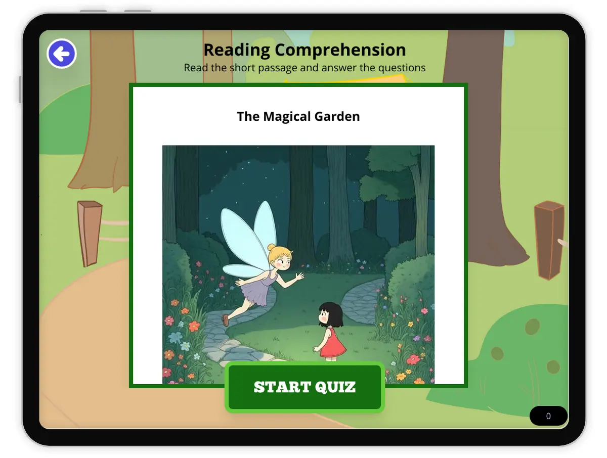 Interactive — Reading Comprehension preview: The Magical Garden covering L.4.1.C standards - Page 1 of null