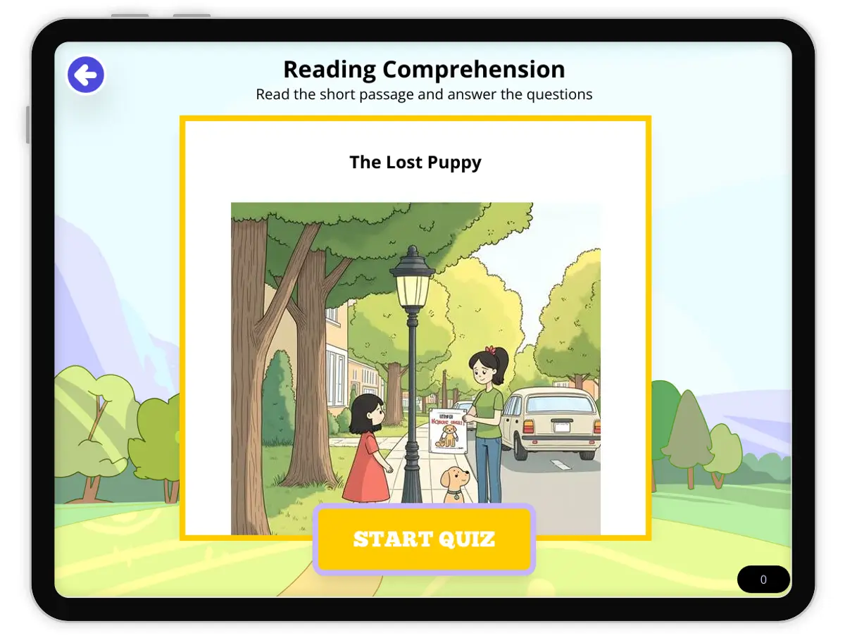 Interactive — Reading Comprehension preview: The Lost Puppy covering L.4.1.C standards - Page 1 of null