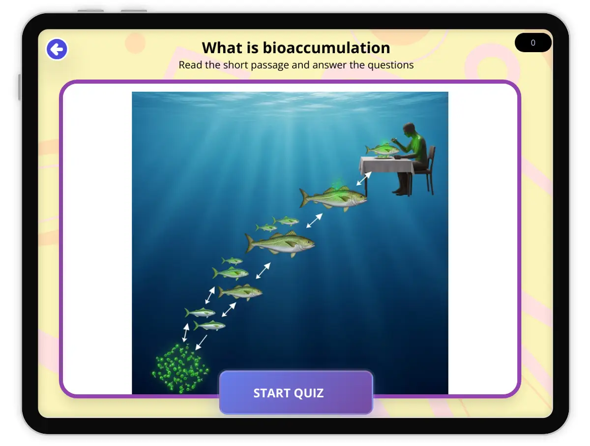 Interactive — Reading Comprehension preview: What is bioaccumulation covering  standards - Page 1 of null