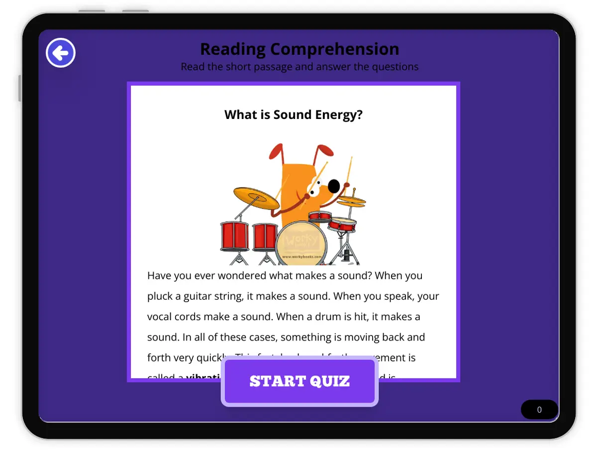 Interactive — Reading Comprehension preview: Sound Energy covering  standards - Page 1 of null