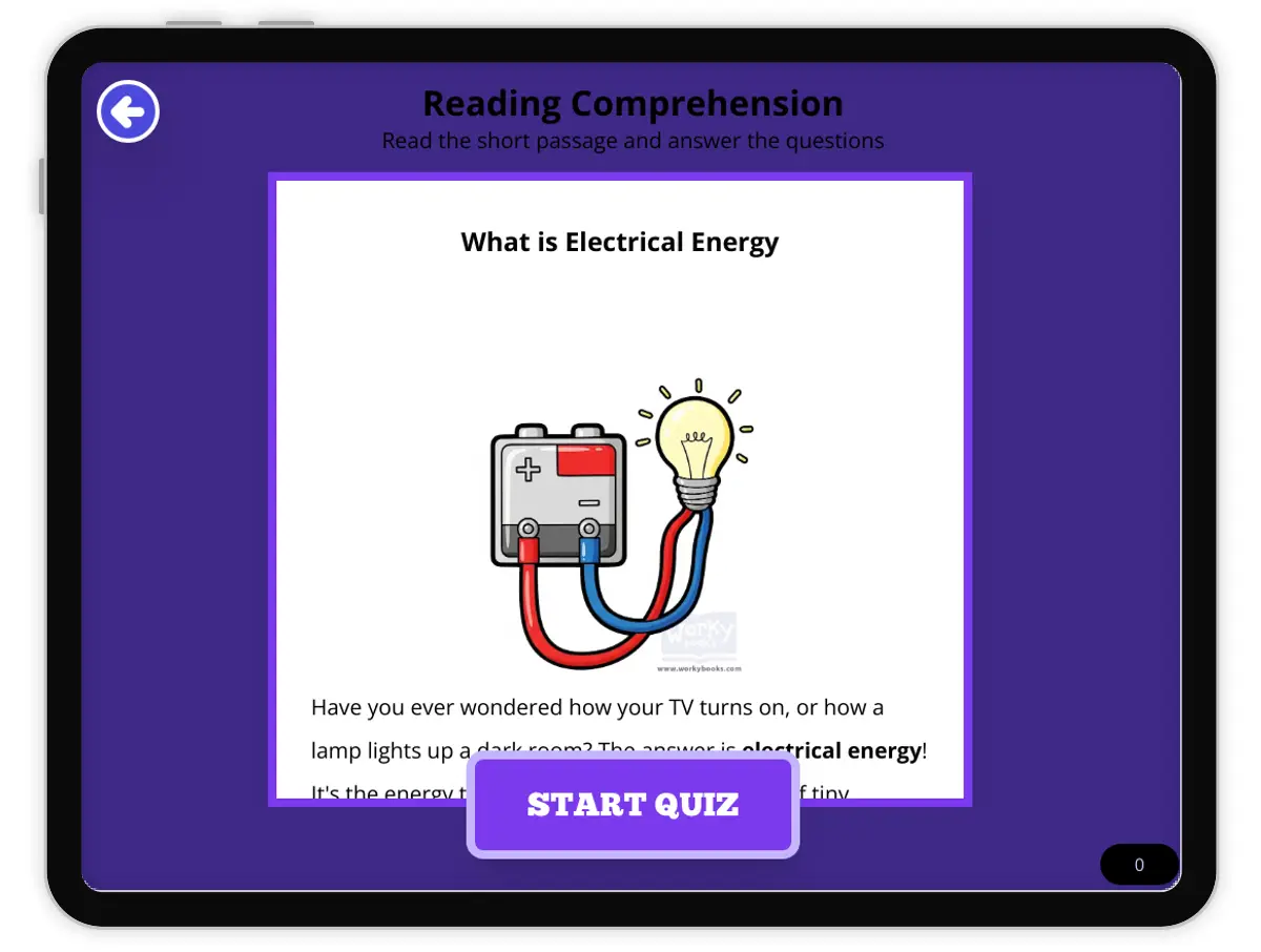 Interactive — Reading Comprehension preview: Electrical Energy covering  standards - Page 1 of null