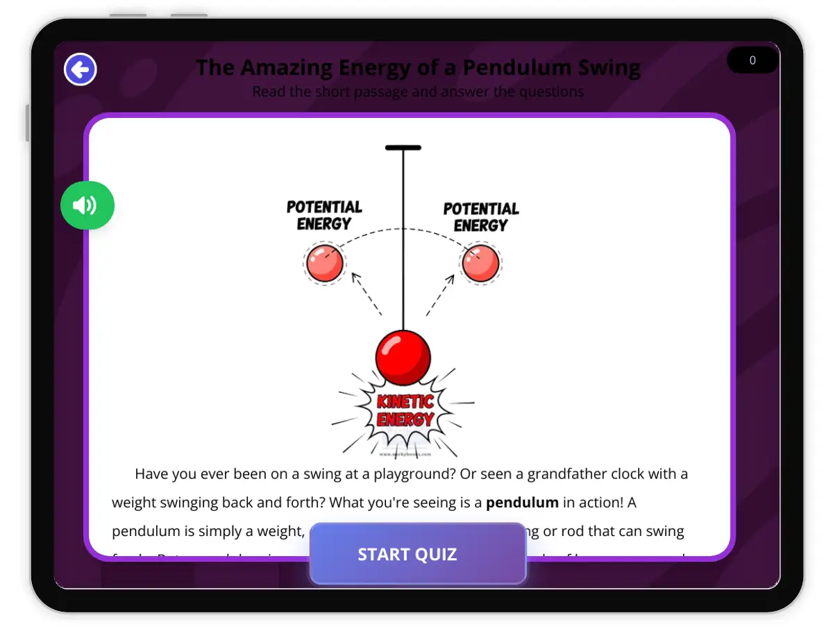 Interactive — Reading Comprehension preview: Pendulum Swing covering  standards - Page 1 of 1