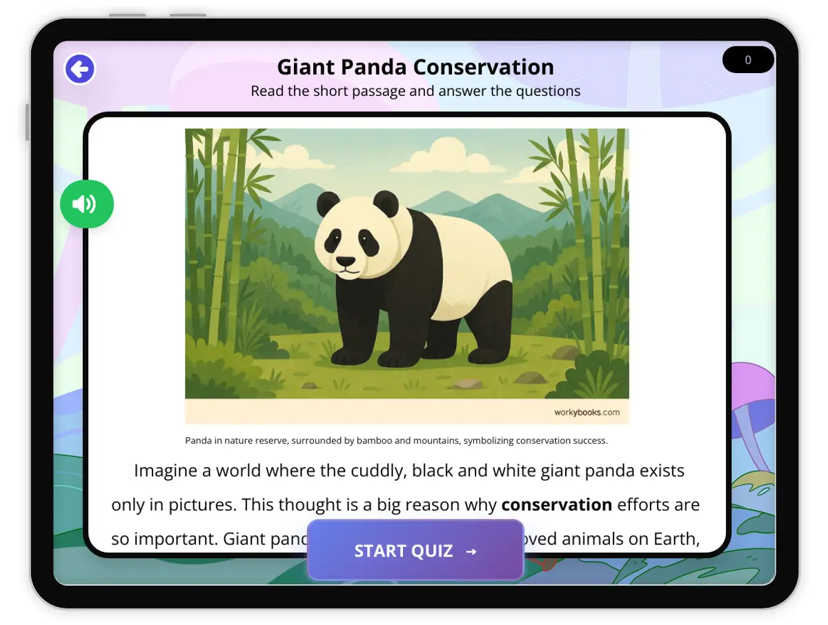 Interactive — Reading Comprehension preview: Giant Panda Conservation covering  standards - Page 1 of 1