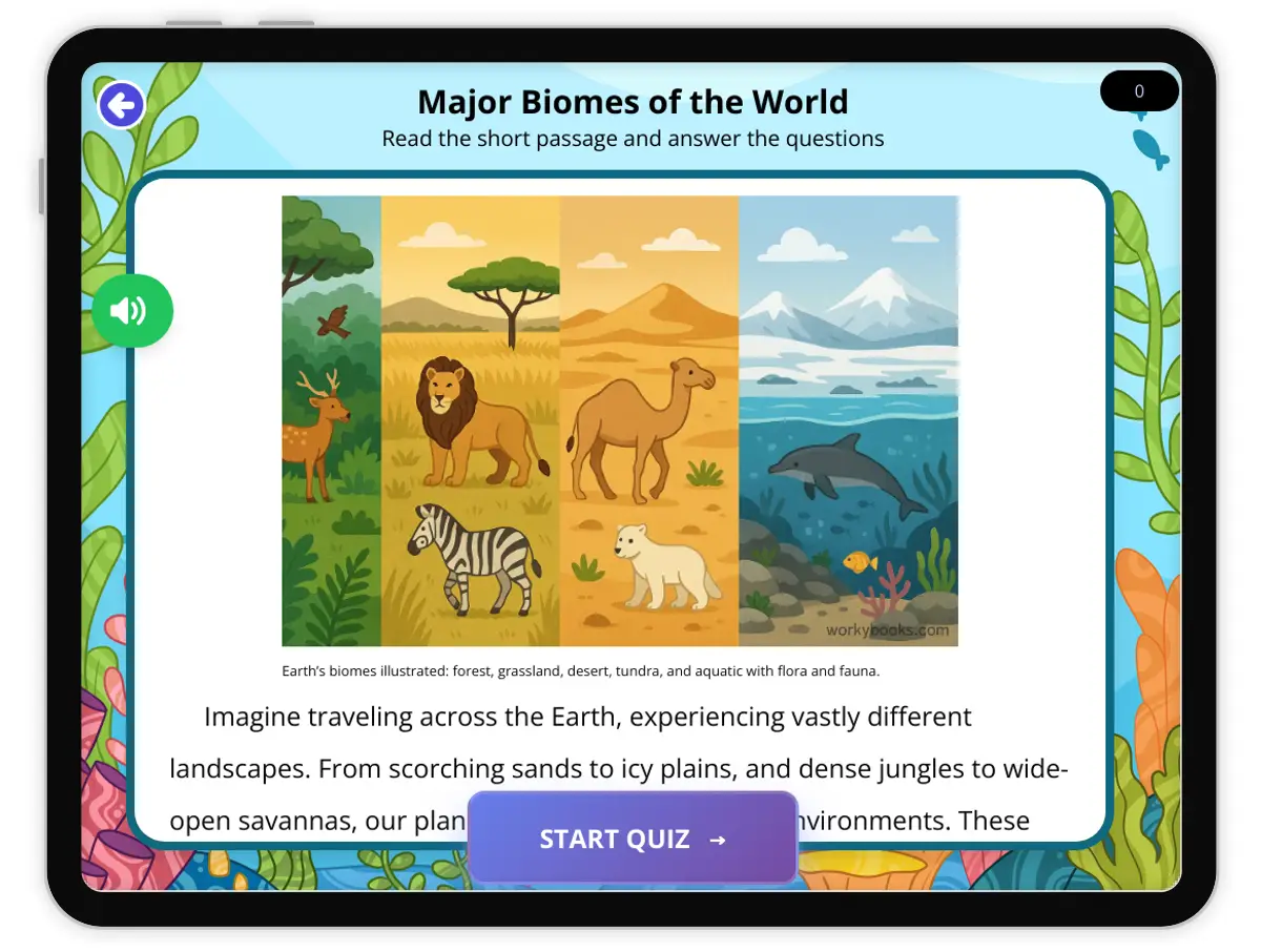 Interactive — Reading Comprehension preview: Major Biomes of the World covering  standards - Page 1 of 1
