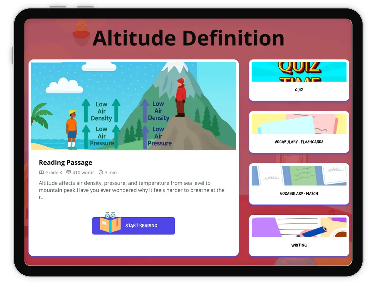 Interactive — Reading Comprehension preview: Altitude Definition covering  standards - Page 1 of 1