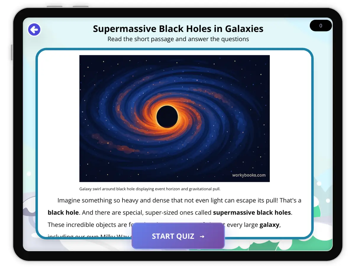 Interactive — Reading Comprehension preview: Supermassive Black Holes in Galaxies covering  standards - Page 1 of 1