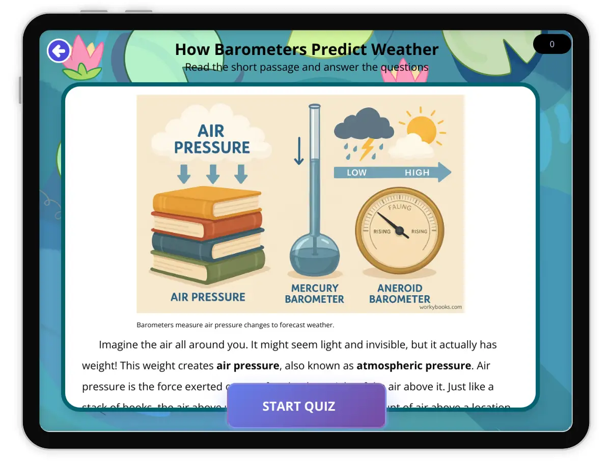 Interactive — Reading Comprehension preview: How Barometers Predict Weather covering  standards - Page 1 of 1