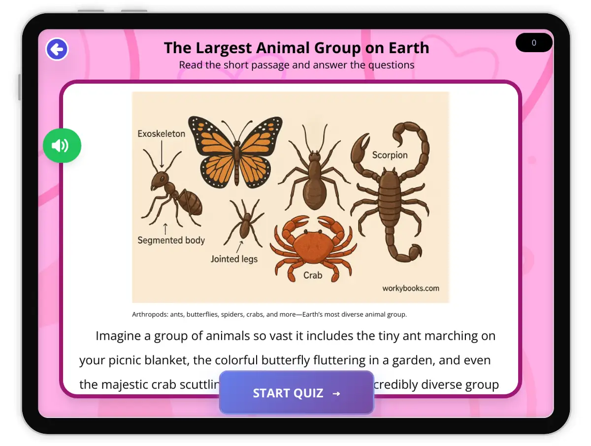 Interactive — Reading Comprehension preview: The Largest Animal Group on Earth covering  standards - Page 1 of 1