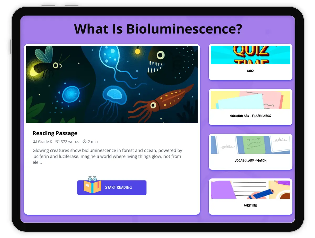 Interactive — Reading Comprehension preview: What Is Bioluminescence? covering  standards - Page 1 of 1