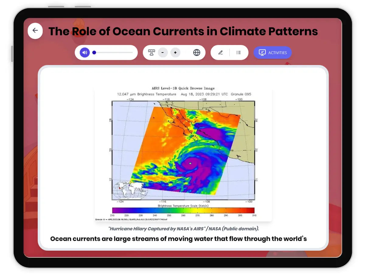 Interactive — Reading Comprehension preview: The Role of Ocean Currents in Climate Patterns covering  standards - Page 1 of 1