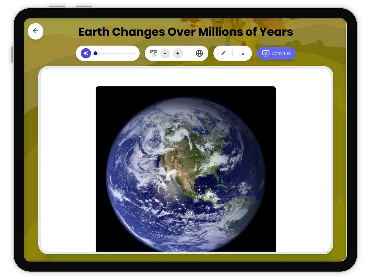 Interactive — Reading Comprehension preview: Earth Changes Over Millions of Years covering  standards - Page 1 of 1